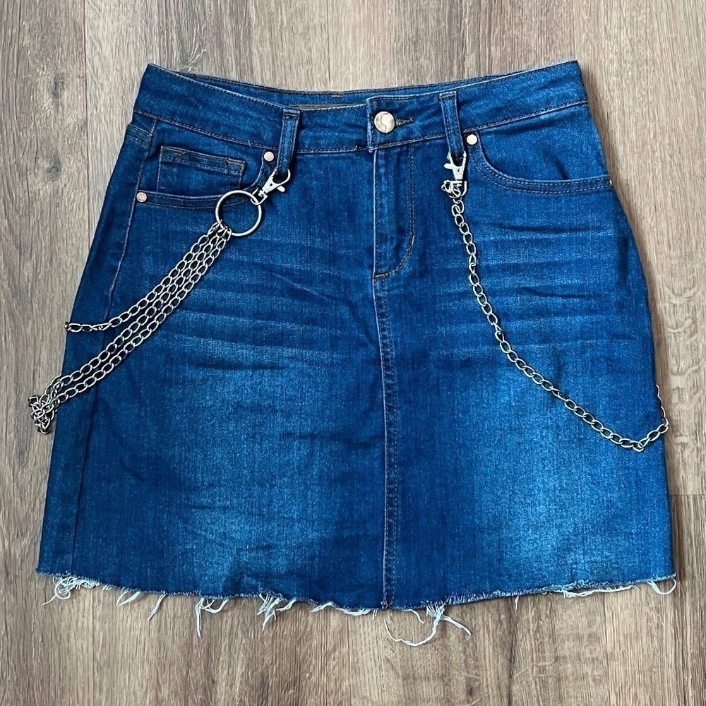 Joe's Jeans Denim Mini Skirt Distressed with Chains Sz XS